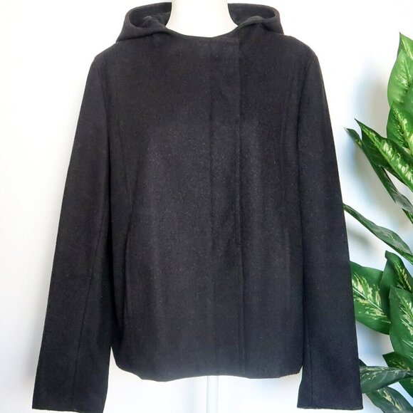 J. Crew Charcoal Grey Wool Long Sleeve Short Coat with Hood Size L Large - Picture 2 of 9